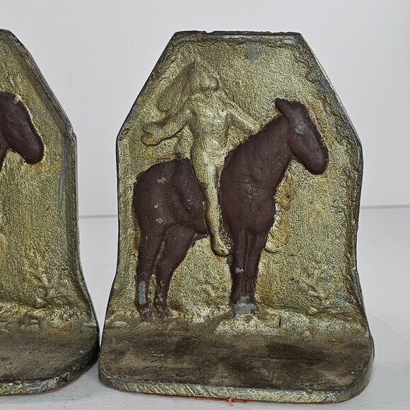 Vintage Native American Appeal To The Great Spirit Cast Iron Bookends Horse West - Picture 6 of 8